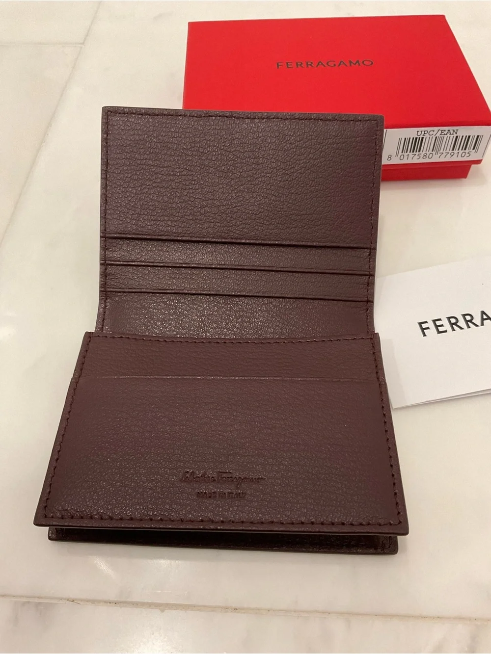 NEW Salvatore Ferragamo Gancini Embossed Gusseted Credit Card Wallet - BURGUNDY